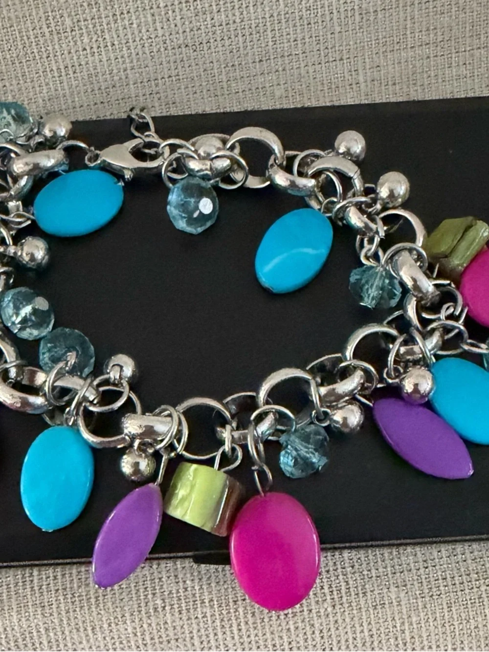 Colorful Charm Bracelet and Dangle Earrings Set - Pink & Turquoise